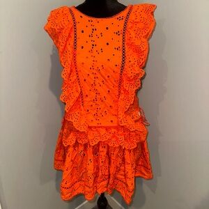 Zimmermann Orange Eyelet Ruffle Dress